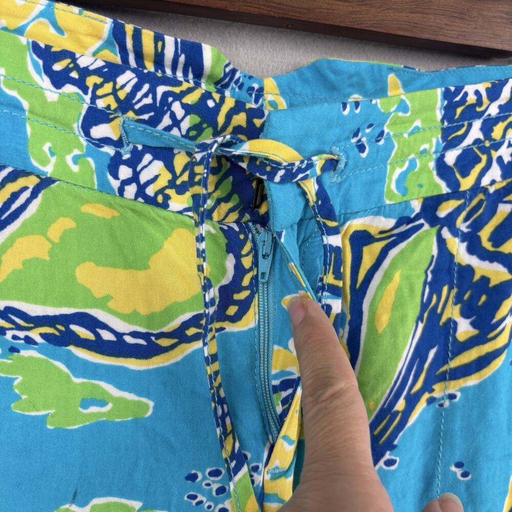 Lilly Pulitzer Pants Womens XL Blue Shell Print Rayon Straight Leg Tropical - Picture 4 of 16